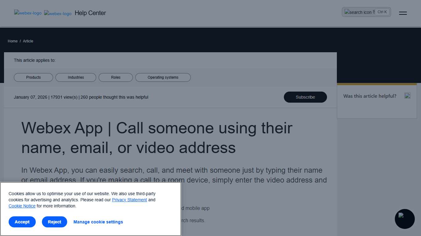 Webex App | Call someone using their name, email, or video address